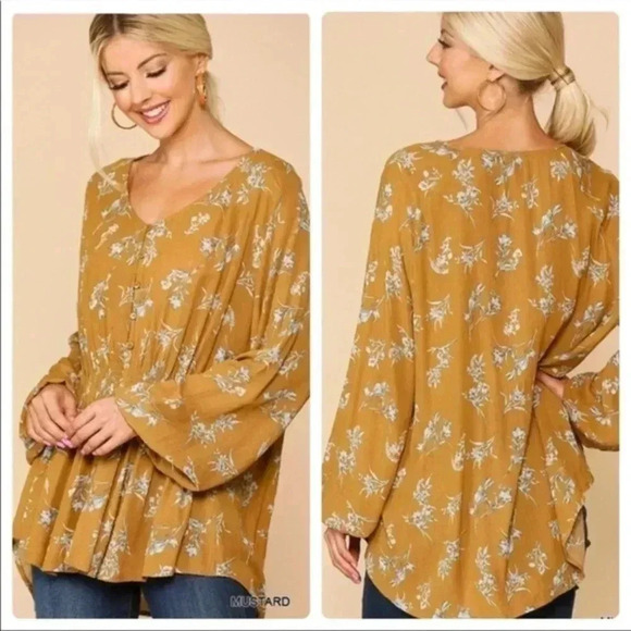 Mustard Floral Tunic - Picture 1 of 10